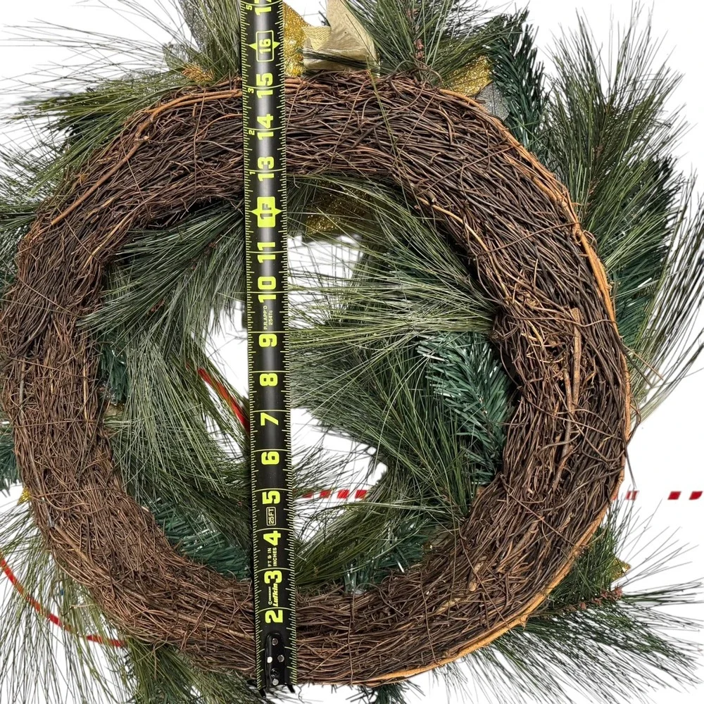 Christmas Wreath‎ Holiday Pine Cone Ornament Gold Silver Decor 15 Inch